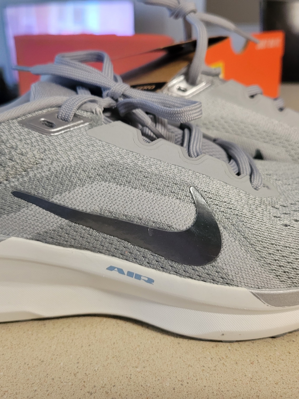 Nike Women’s Light Gray Athletic Running Shoes with Black Swoosh